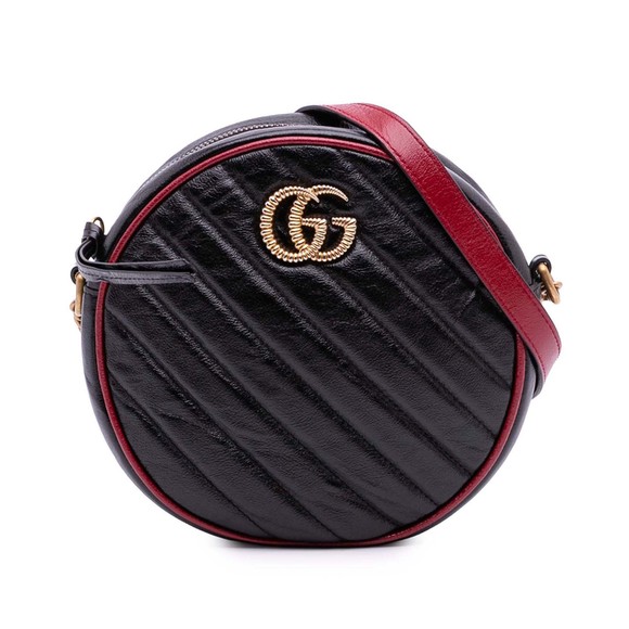 Pre-Loved Gucci Mini GG Marmont Matelasse Leather Torchon Round Crossbody - Picture 1 of 10